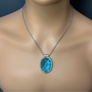 Lucky Brand - Silver Chain Necklace with Aqua Pendant